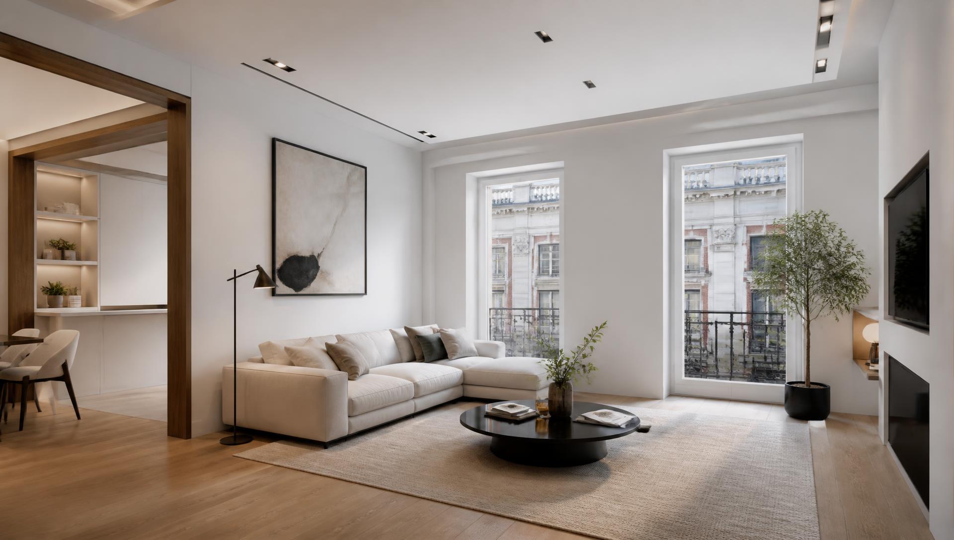 Salón de vivienda tras una reforma integral realizada por Reformas Deybid en Madrid